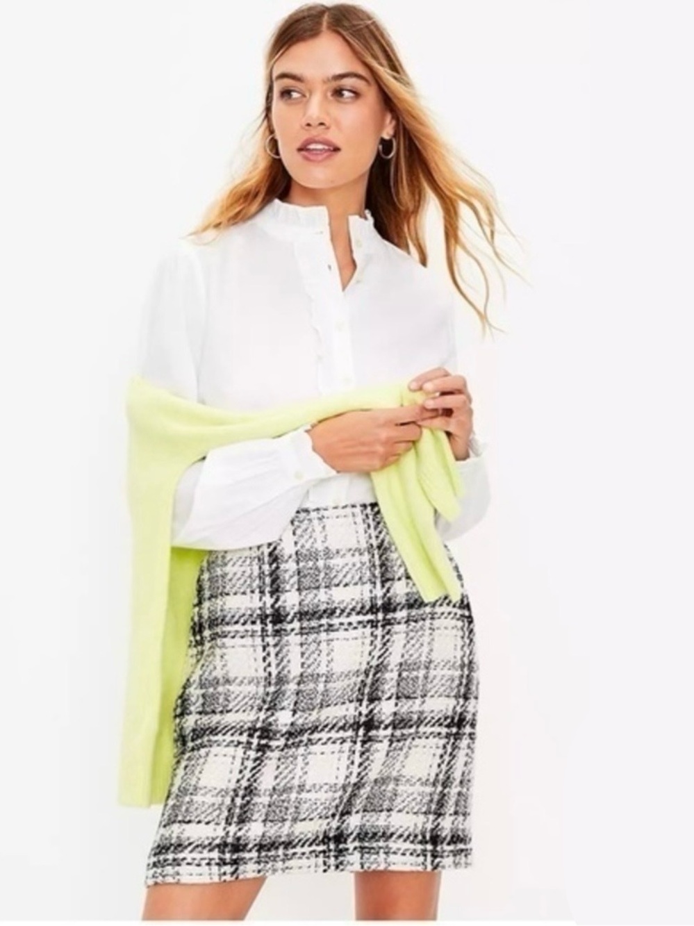 NWT Loft Tweed Pocket Skirt Mini Metallic Plaid Wool Blend Black White 578142 14